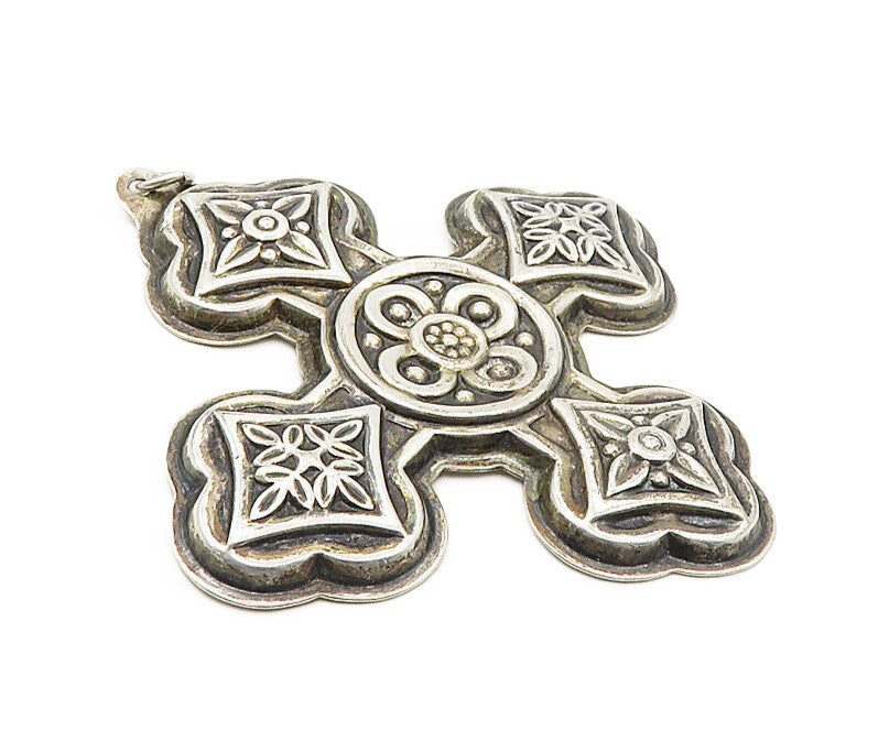 REED & BARTON 925 Silver  Vintage Floral Christmas Cross Pendant  PT6663