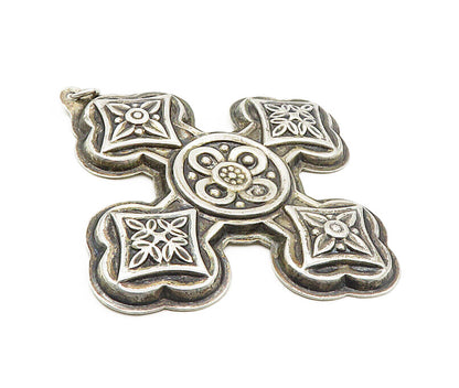 REED & BARTON 925 Silver  Vintage Floral Christmas Cross Pendant  PT6663