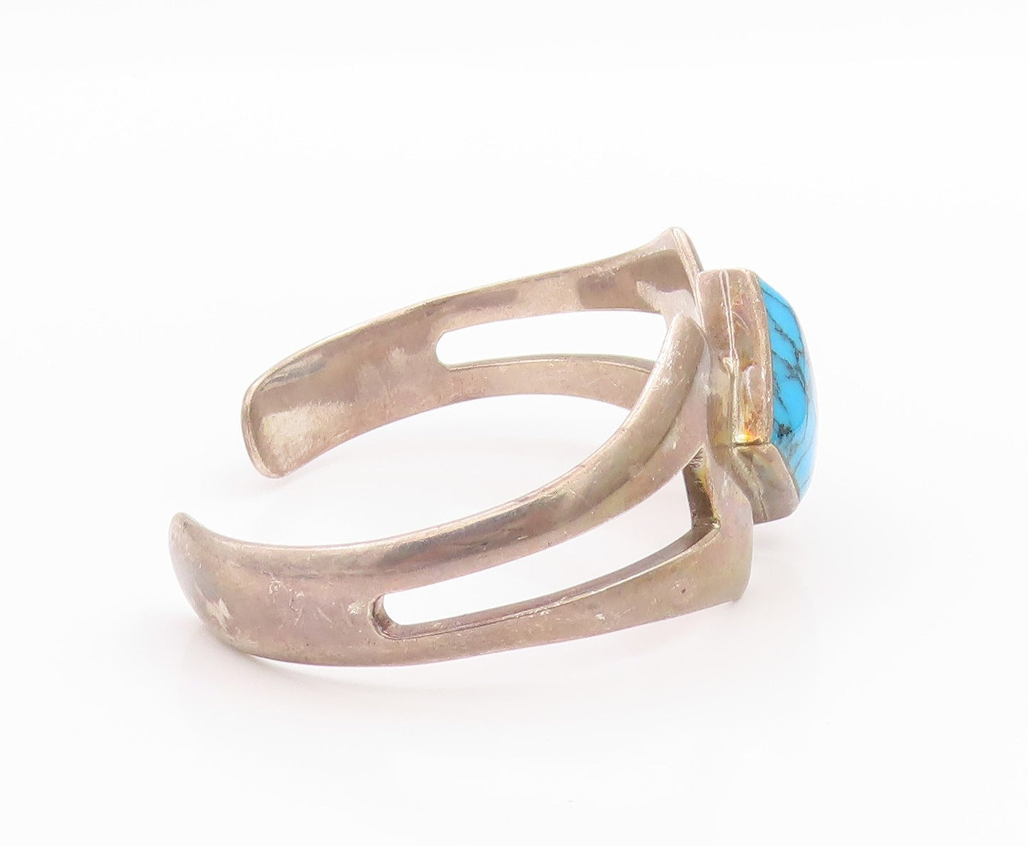 925 Sterling Silver Vintage Bracelet MEXICO Designer Square Turquoise BT11325