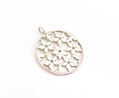 925 Sterling Silver Vintage Pendant Designer Cutout Floral Net Design  PT23754