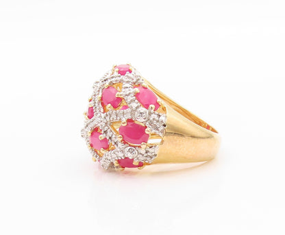 925 Sterling Silver Vintage Ring Gold Plated Oval Cut Ruby & CZ  Sz 5  RG32411