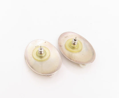 925 Sterling Silver Vintage Earrings Round Pearl Carved Yin Yang Stud  EG13996
