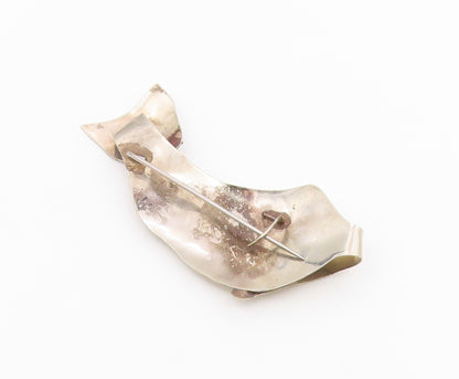925 Sterling Silver  Vintage Modernist Two Tone Cat Motif Brooch Pin  BP6692