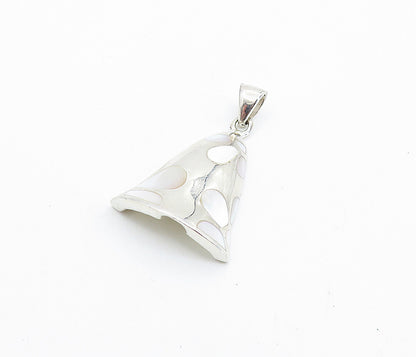 925 Sterling Silver  Shiny Mother Of Pearl Retro Flowers Bell Pendant  PT5825
