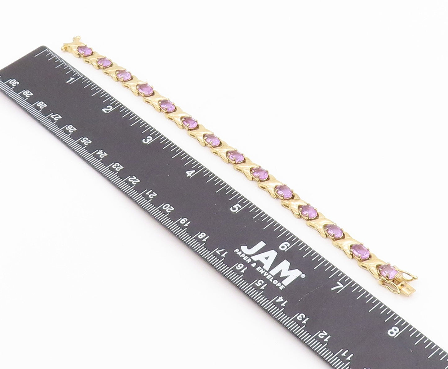 925 Sterling Silver  Amethyst Shiny Gold Plated XO Chain Bracelet  BT5822
