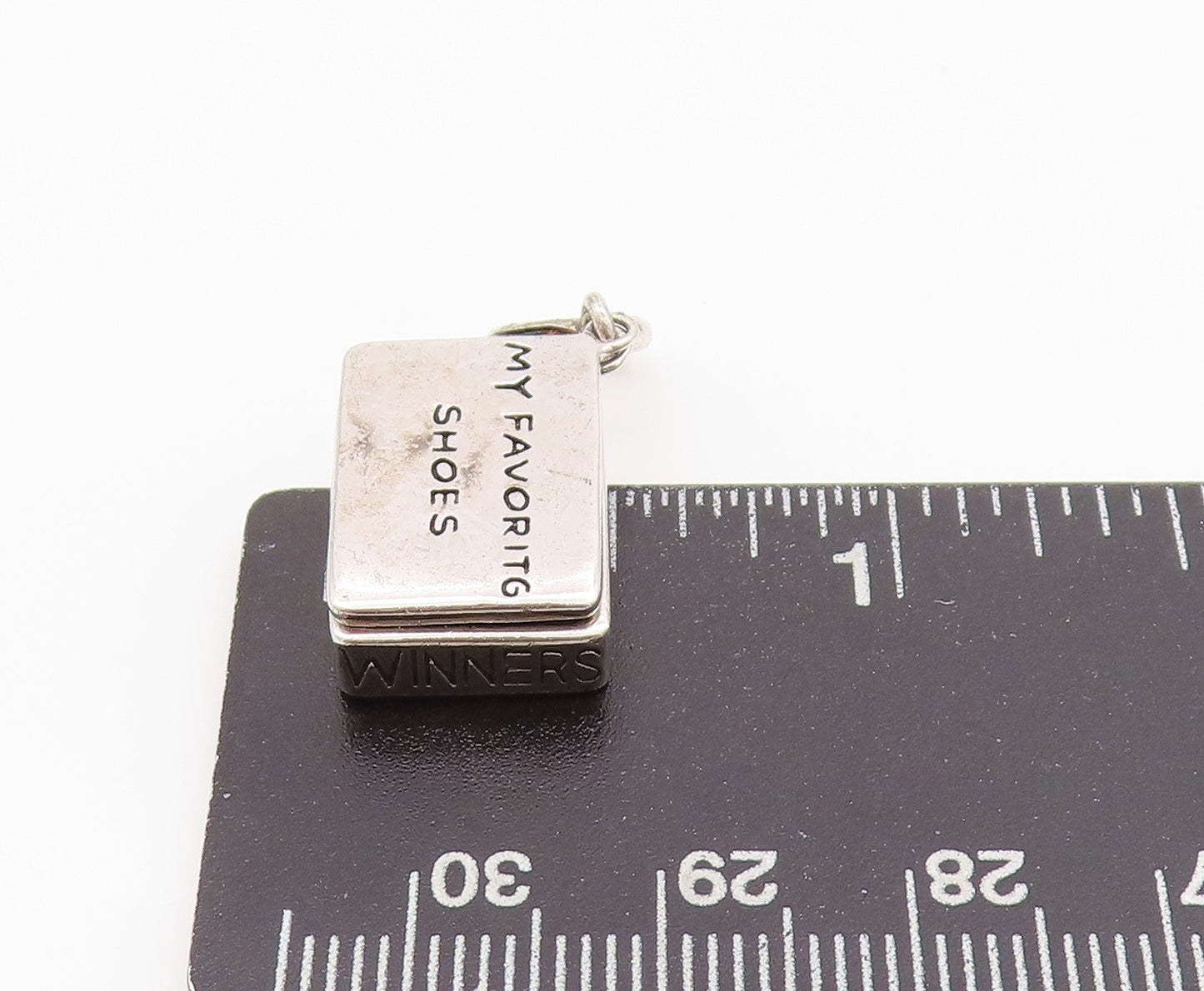 925 Sterling Silver Vintage Pendant Etched Designer Shoe Box Charm  PT24326