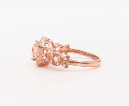 925 Sterling Silver Vintage Ring Rose Gold Plated Morganite & CZ Sz 7  RG30635