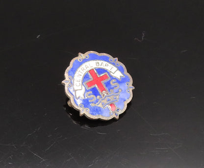 925 Sterling Silver  Vintage Antique Enamel Central Baptist Brooch Pin  BP9559