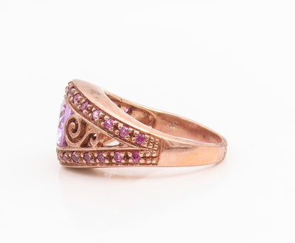 925 Sterling Silver Vintage Ring Gold Plated Amethyst Scroll Band  Sz 8  RG34813