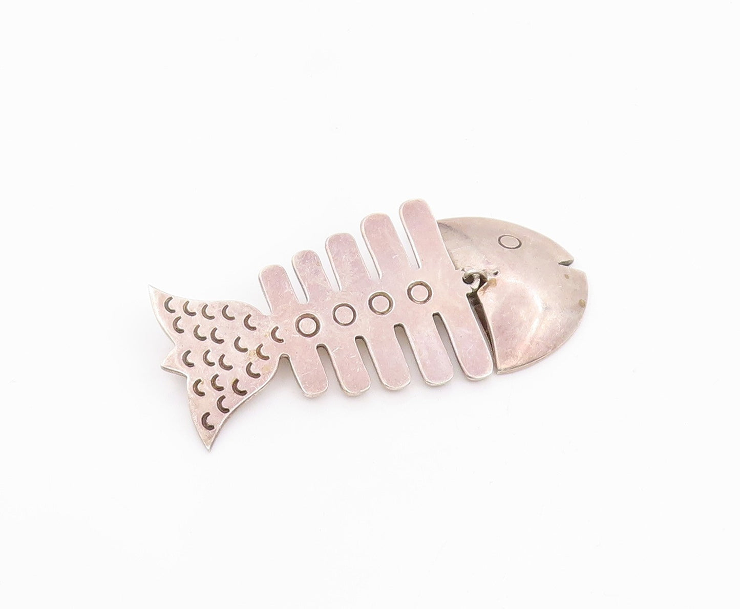 MEXICO 925 Sterling Silver Vintage Shiny Fish Bones Brooch Pin  BP8629