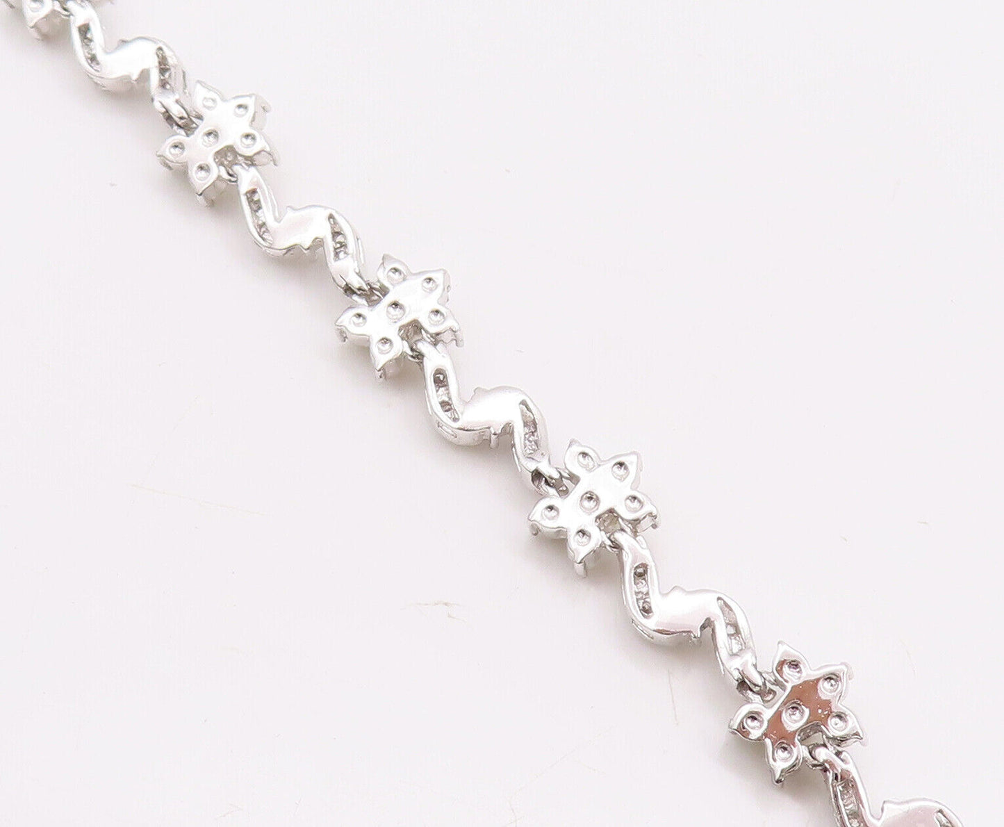 925 Sterling Silver Vintage Bracelet Cutout Pearls & CZ Inlay Flowers  BT10634