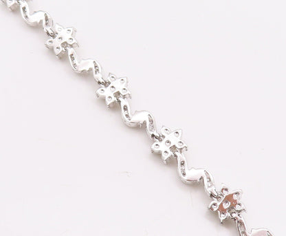 925 Sterling Silver Vintage Bracelet Cutout Pearls & CZ Inlay Flowers  BT10634