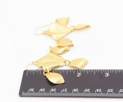 925 Sterling Silver Vintage Earrings Gold Plated Abstract Leaf Dangle  EG14117