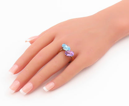 925 Sterling Silver Vintage Ring Gold Plated Amethyst & Blue Topaz Sz 10 RG34265