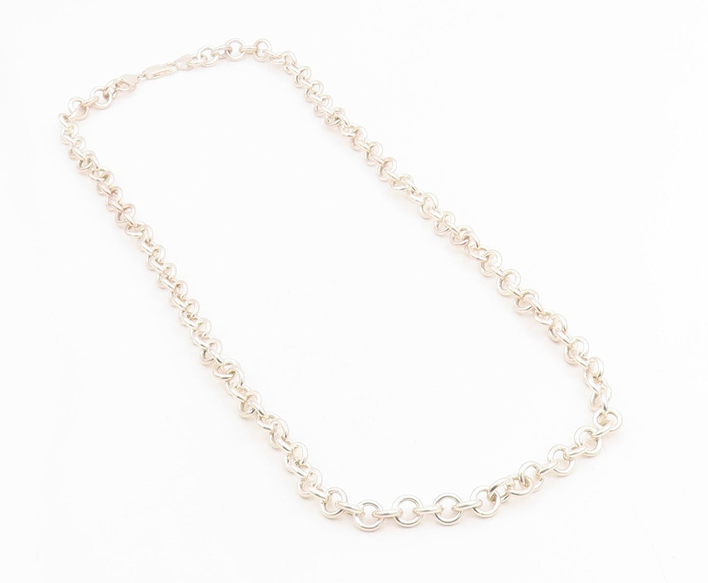 925 Sterling Silver Vintage Necklace Minimalist Interlocking Circle Chain NE4780