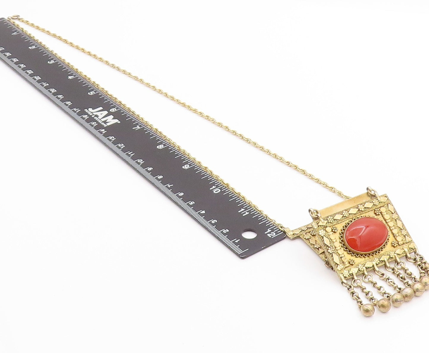925 Sterling Silver Vintage Necklace ISRAEL Gold Plated Carnelian Drop  NE4598