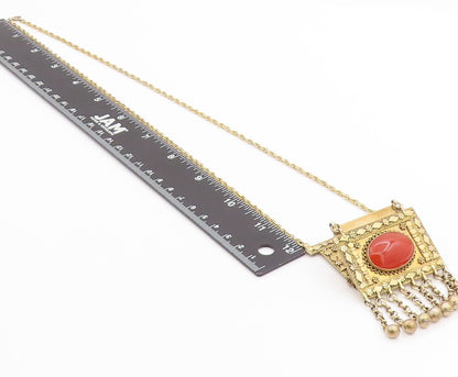 925 Sterling Silver Vintage Necklace ISRAEL Gold Plated Carnelian Drop  NE4598