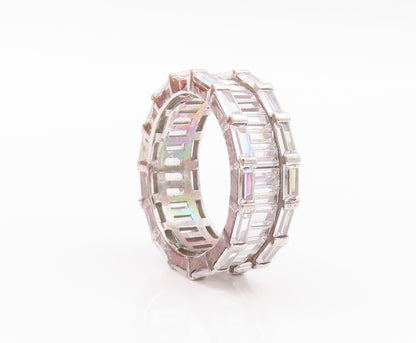 925 Sterling Silver Vintage Ring Rectangle Cut CZ Bands  SZ 8  RG32177