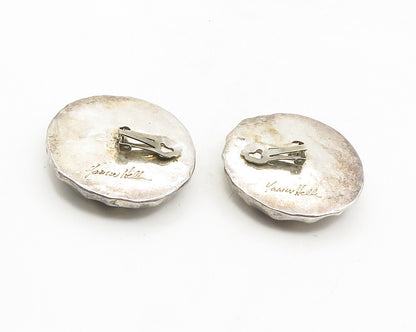 DESIGNER 925 Silver  Vintage Large Sculpted Hollow Non Pierce Earrings  EG5207