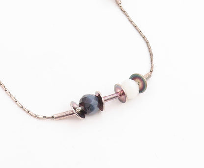 925 Sterling Silver Vintage Necklace Modernist Faceted Quartz Bead Chain  NE4804