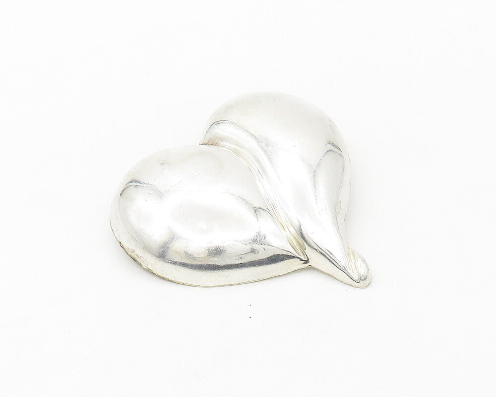 925 Sterling Silver  Vintage Shiny Hollow Love Heart Brooch Pin  BP6697