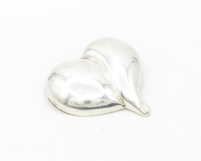 925 Sterling Silver  Vintage Shiny Hollow Love Heart Brooch Pin  BP6697