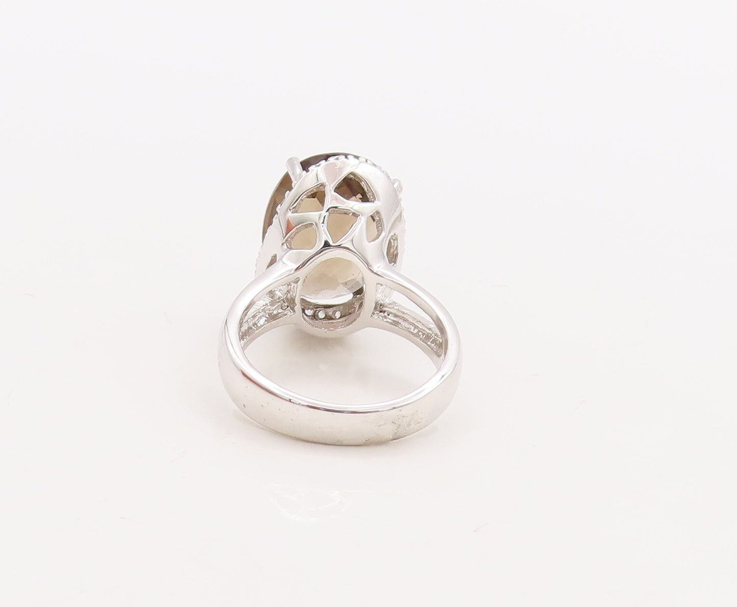 925 Sterling Silver Vintage Ring Designer CZ Oval Cut Smoky Quartz Sz 7  RG29840