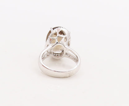 925 Sterling Silver Vintage Ring Designer CZ Oval Cut Smoky Quartz Sz 7  RG29840