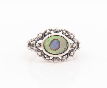 925 Sterling Silver Vintage Ring Antique Dark Tone Cutout Abalone  Sz 8  RG31780