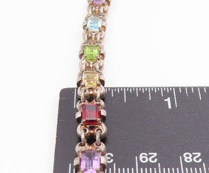 925 Sterling Silver Vintage Bracelet Elegant Multi Gemstone Link Chain  BT11691