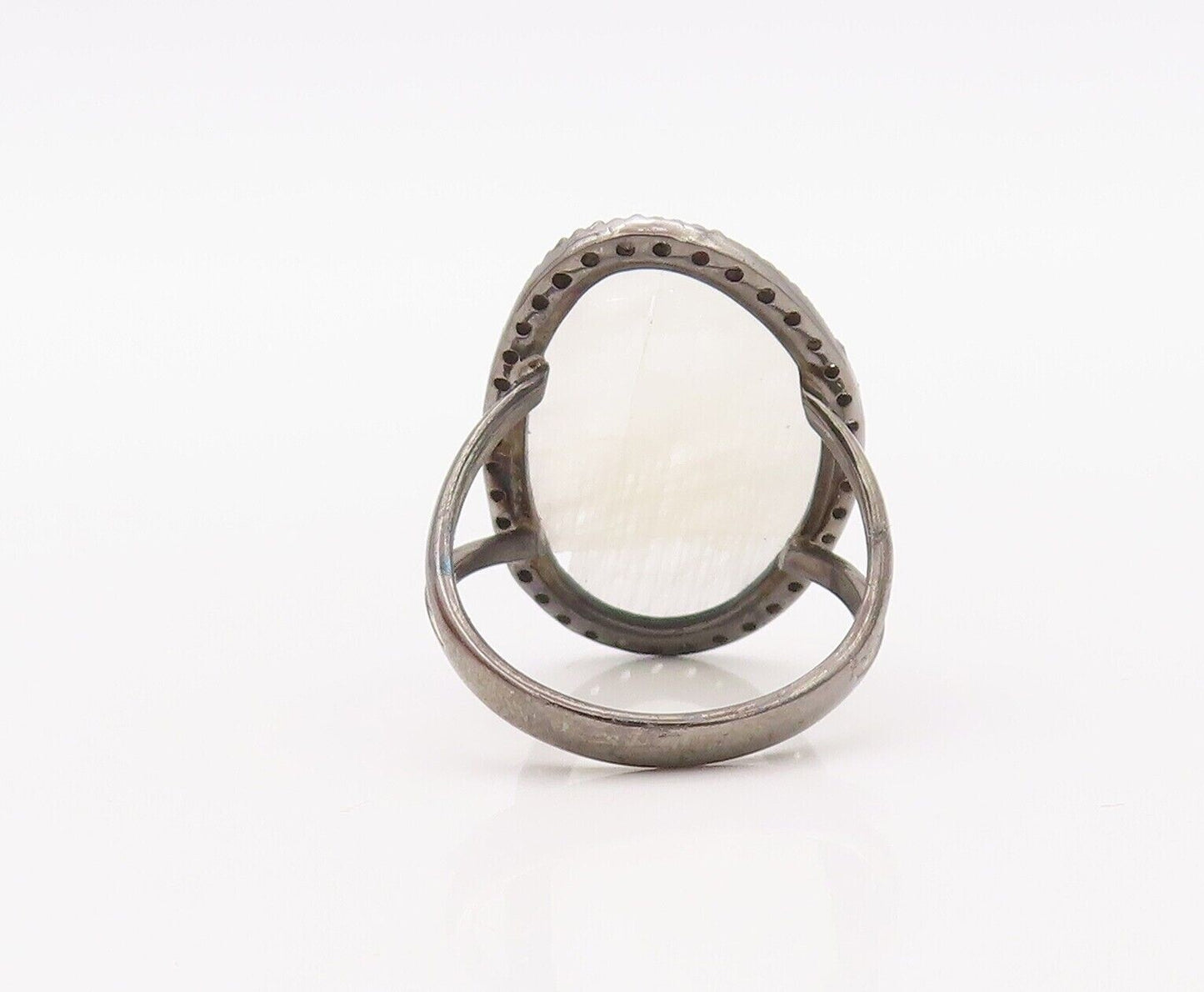 925 Sterling Silver Vintage Ring Diamonds & Large Oval Moonstone  Sz 7  RG30298