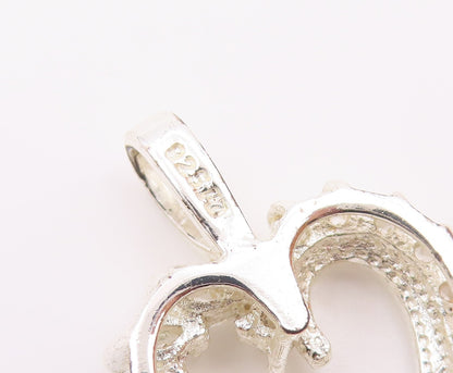 925 Sterling Silver  Sparkling White Topaz Open Love Heart Pendant  PT8845