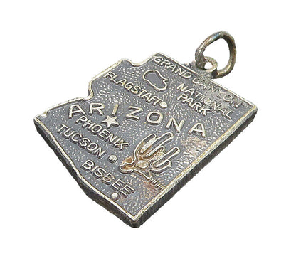 925 Sterling Silver  Vintage Arizona State Map Souvenir Pendant  PT19648