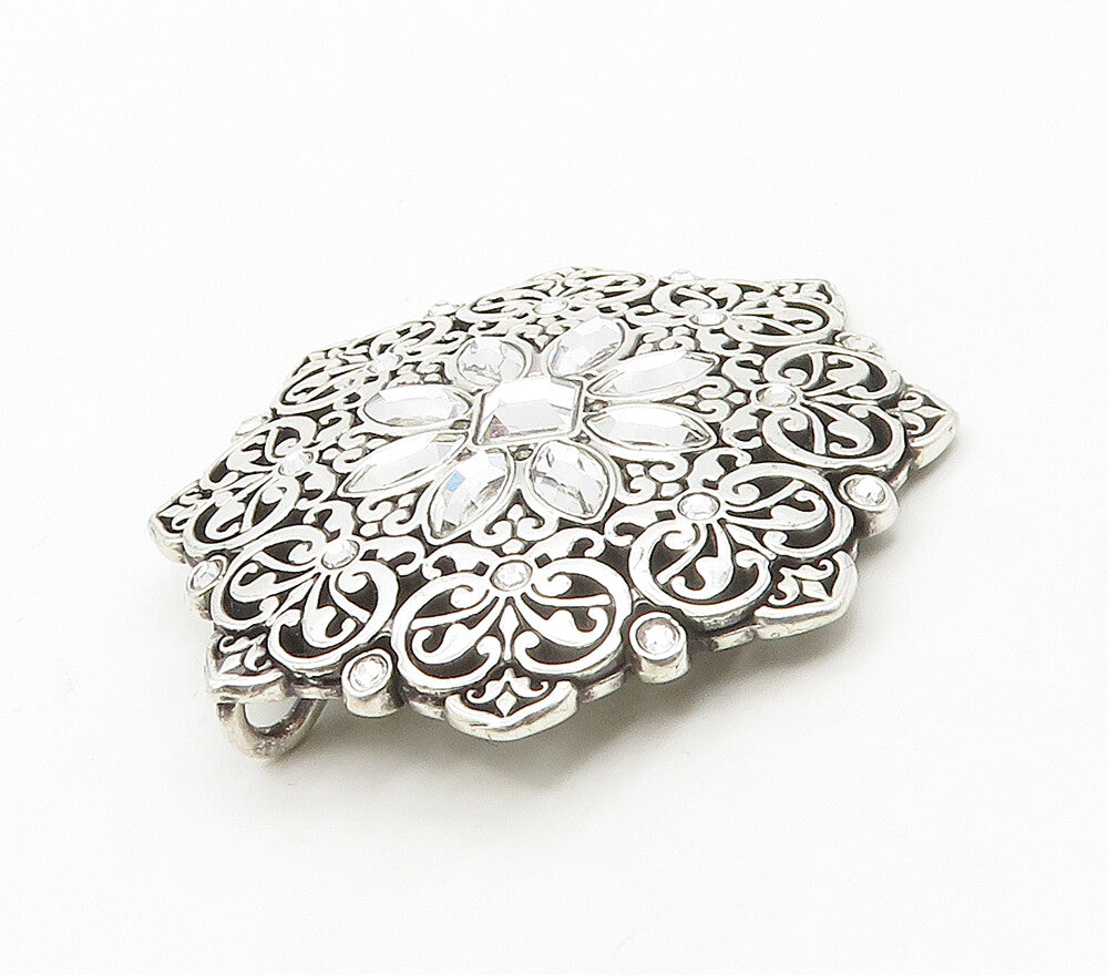 925 Sterling Silver  Sparkling Cubic Zirconia Ornate Flower Pendant  PT12317