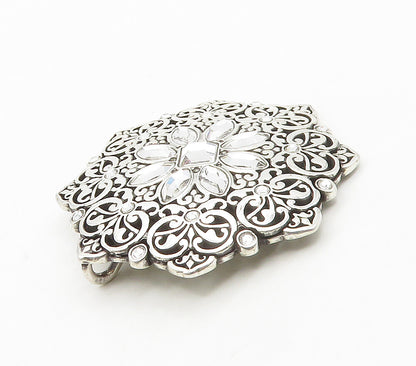 925 Sterling Silver  Sparkling Cubic Zirconia Ornate Flower Pendant  PT12317
