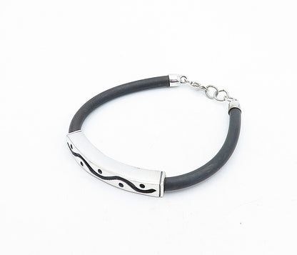 925 Sterling Silver  Swirl Dot Cutout Design Flexible Rubber Bracelet  BT1475