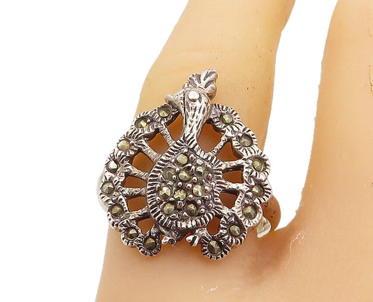 925 Sterling Silver  Vintage Marcasite Peacock Cocktail Ring Sz 7.5  RG8112