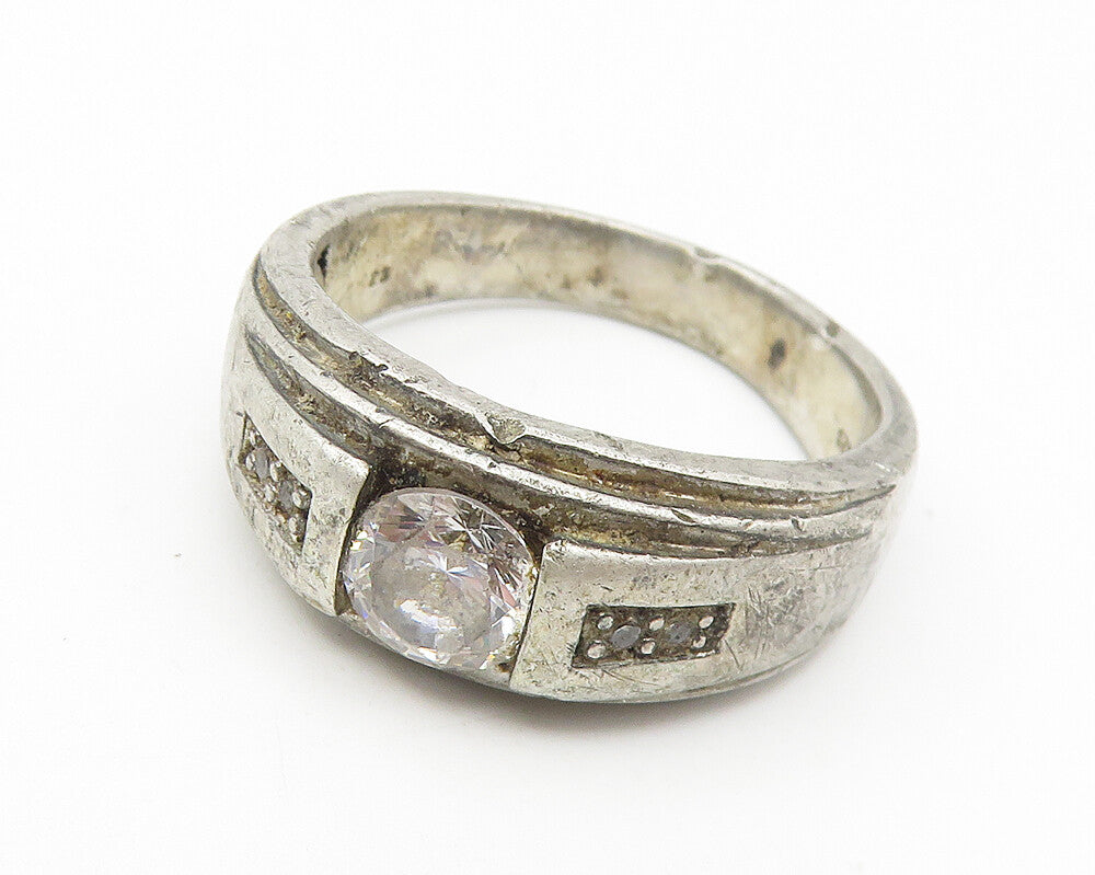 925 Sterling Silver  Vintage Cubic Zirconia Large Band Ring Sz 10.5  RG11032