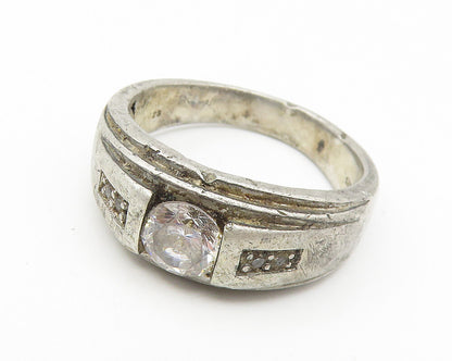 925 Sterling Silver  Vintage Cubic Zirconia Large Band Ring Sz 10.5  RG11032