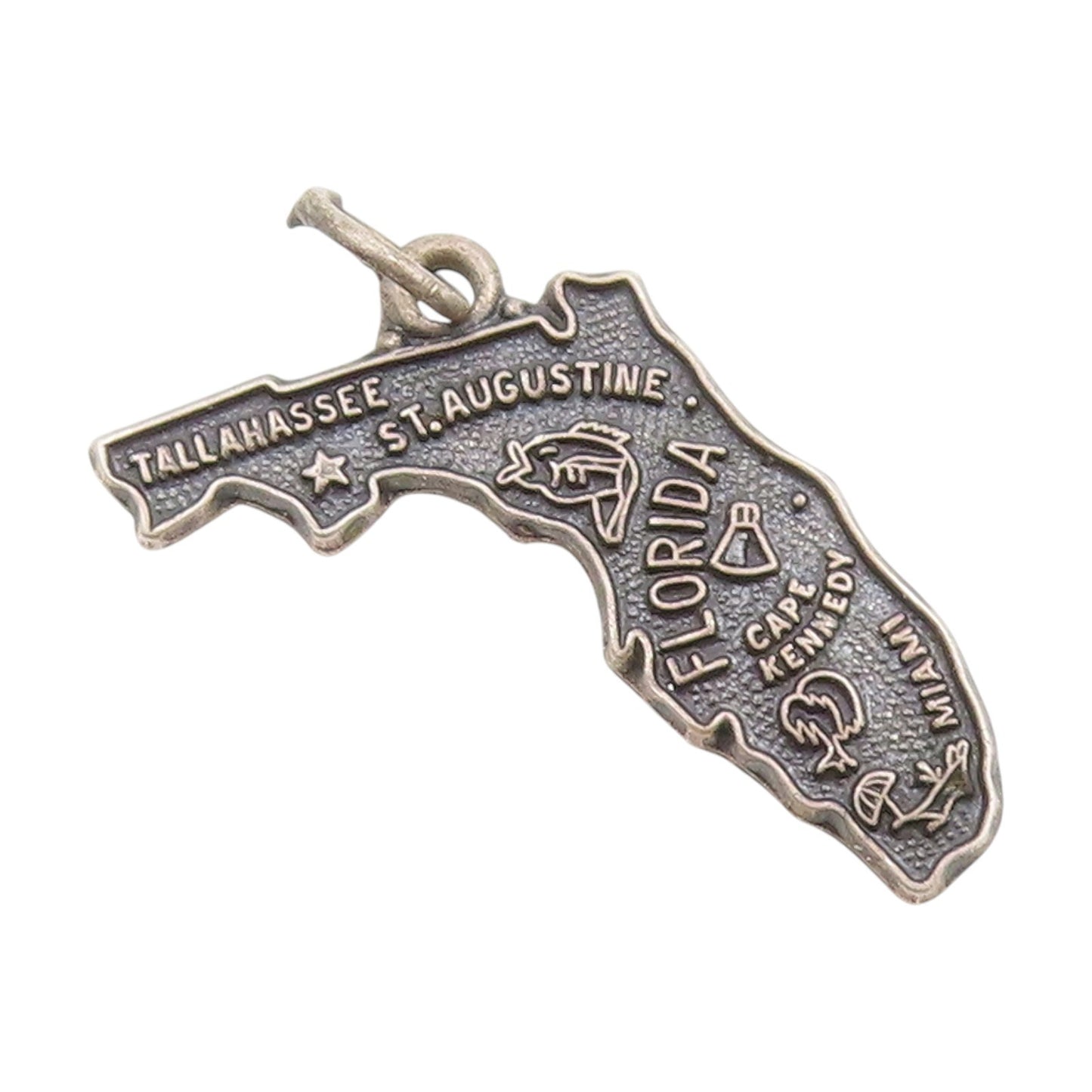 925 Sterling Silver Vintage Pendant Florida State With City Engravings  PT25391
