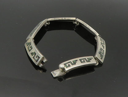 MEXICO 925 Sterling Silver  Vintage Jasper Mosaic Bar Chain Bracelet  BT1377