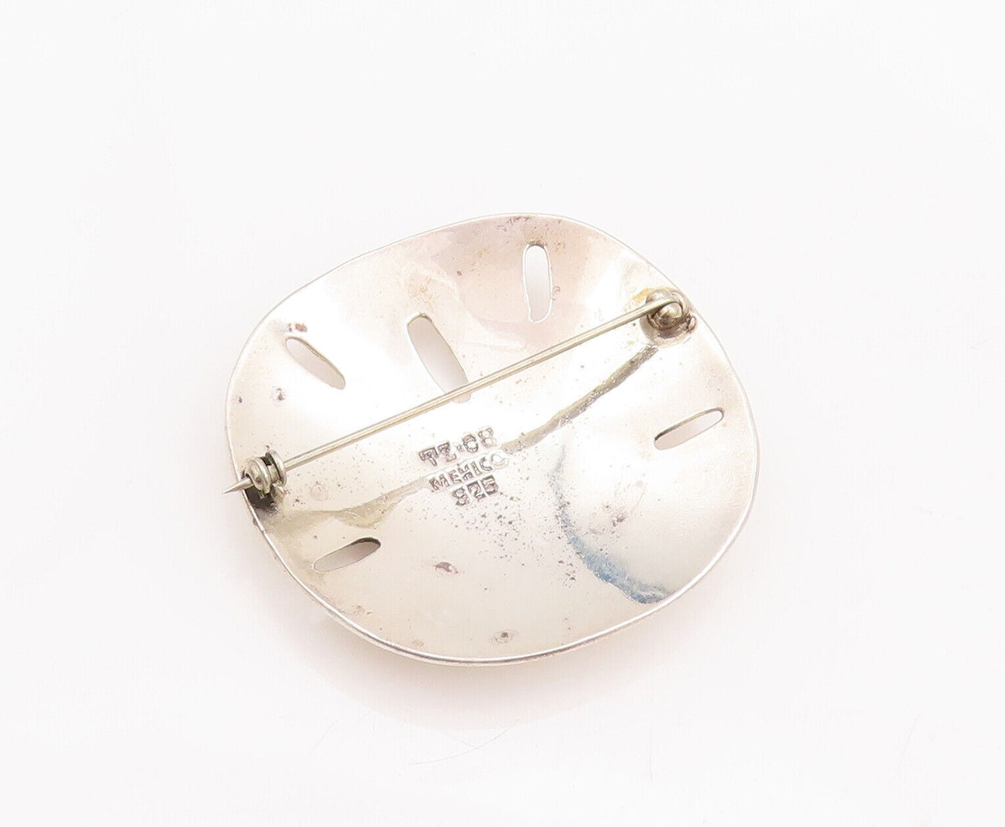 925 Sterling Silver Vintage Brooch Pin MEXICO Floral Carved Shield  BP10843