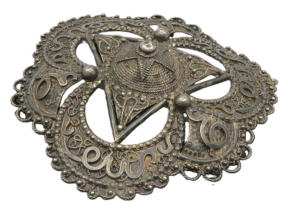 925 Sterling Silver  Vintage Antique Dark Tone Star Detail Brooch Pin  BP5294