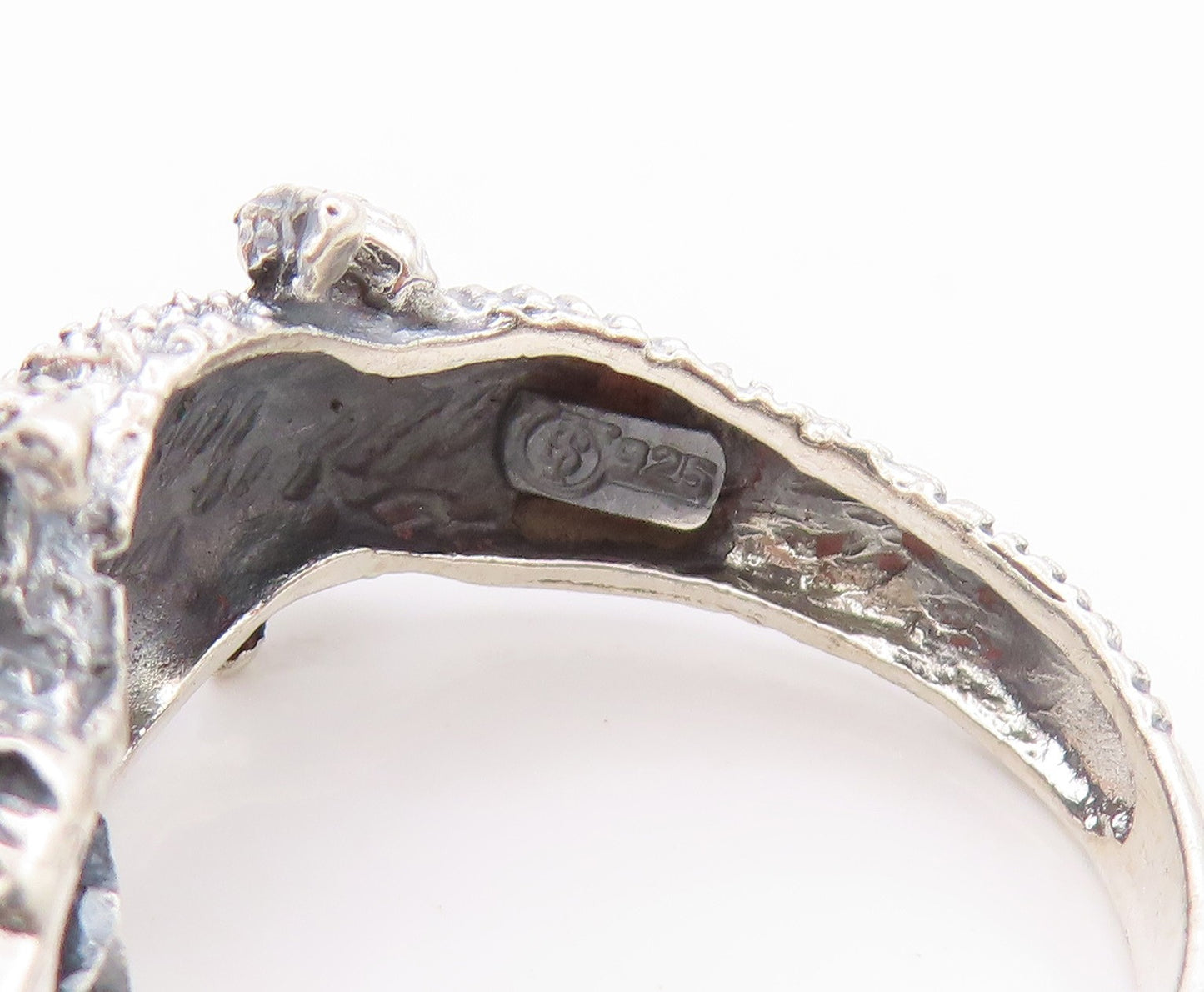 925 Sterling Silver Vintage Ring Modernist Dark Tone Alligator  Sz 11  RG32765