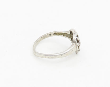 925 Sterling Silver  Vintage Diamond Cut Floral Heart Band Ring Sz 8.5 RG18584
