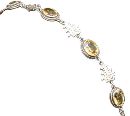 925 Silver  Vintage Oval Citrine & Chinese Character Chain Bracelet  BT9762