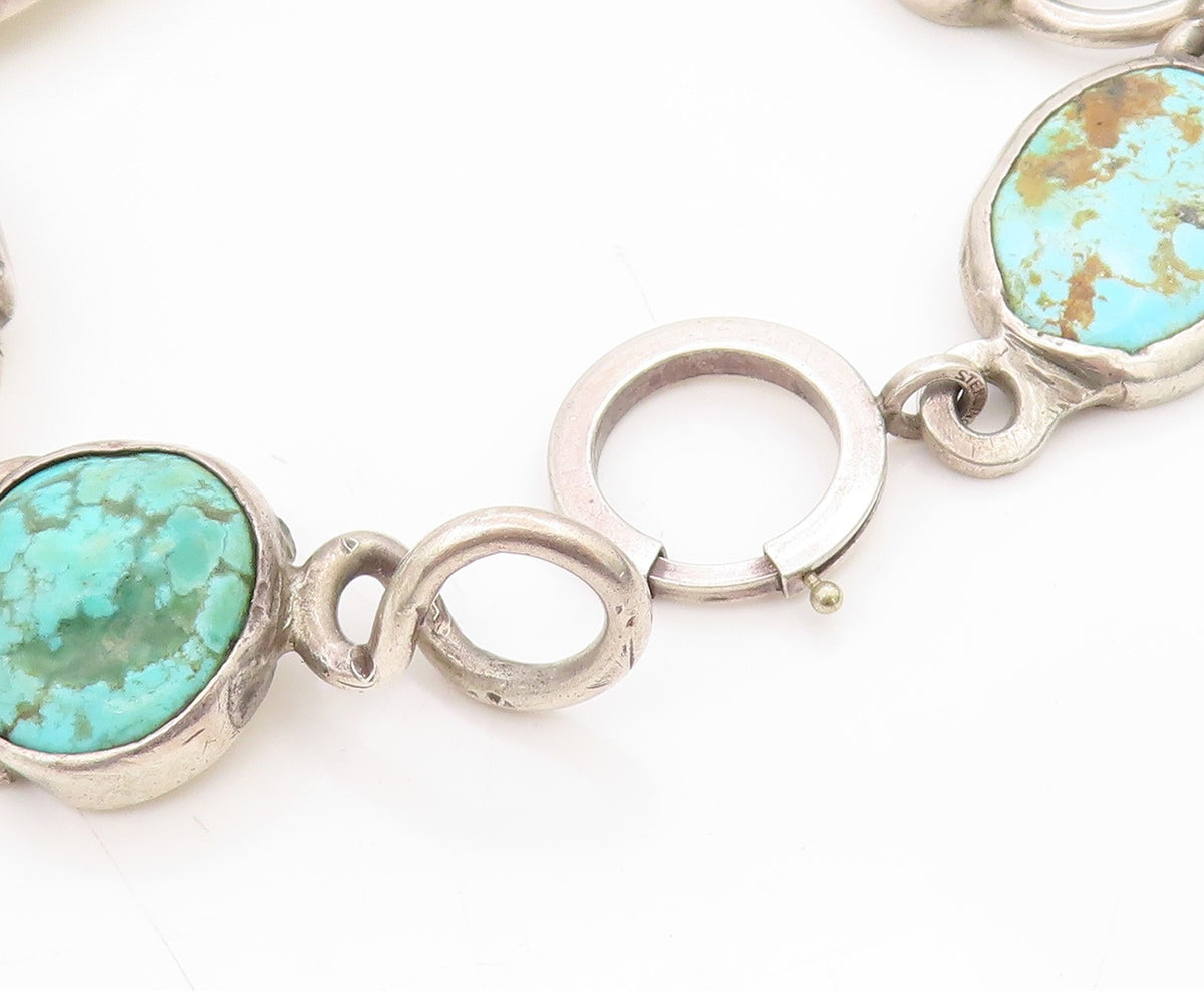 925 Sterling Silver Vintage Bracelet Chunky Multi Gemstone Solid Link  BT11709