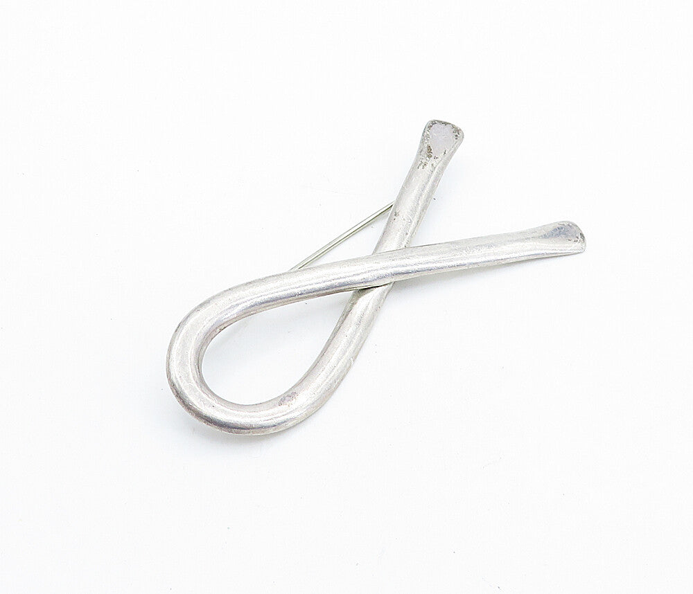 MEXICO 925 Sterling Silver  Vintage Minimalist Ribbon Motif Brooch Pin  BP2647