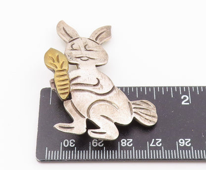 MEXICO 925 Sterling Silver  Vintage 2 Tone Rabbit & Carrot Brooch Pin  BP3977