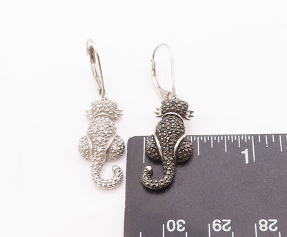 925 Sterling Silver Vintage Earrings Two Tone Diamonds Sitting Cats  EG12969